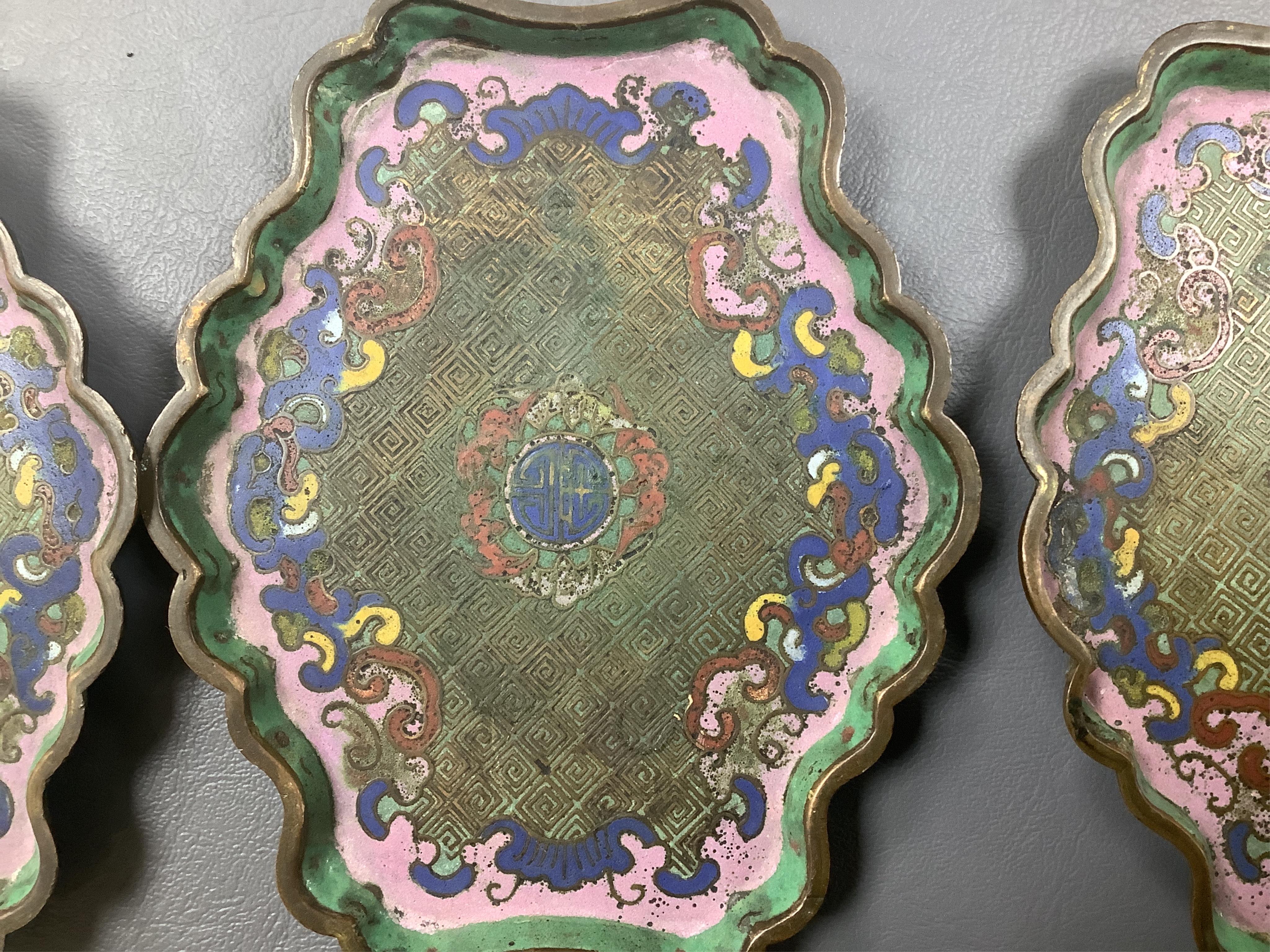 Three Chinese cloisonné enamel stands or trays, 18th century